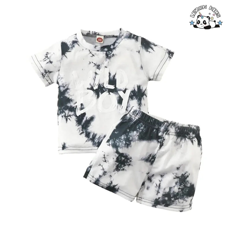 LEZONKIDS - Baby Boy Clothes Dip Dye Print Shirt Short Boy Set Child Clothes  Casual Cool Factory Customized Boy Set